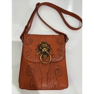 Sharif Orange Leather Purse Lions Head Door Knocker Crossbody Adjustable